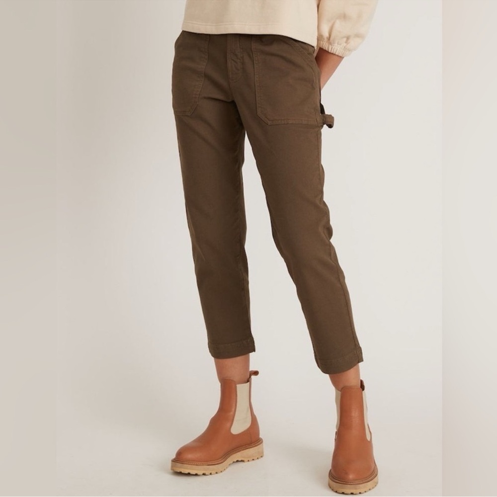 Marine Layer Maya Utility Slim Straight Carpenter Crop Pants Olive Green